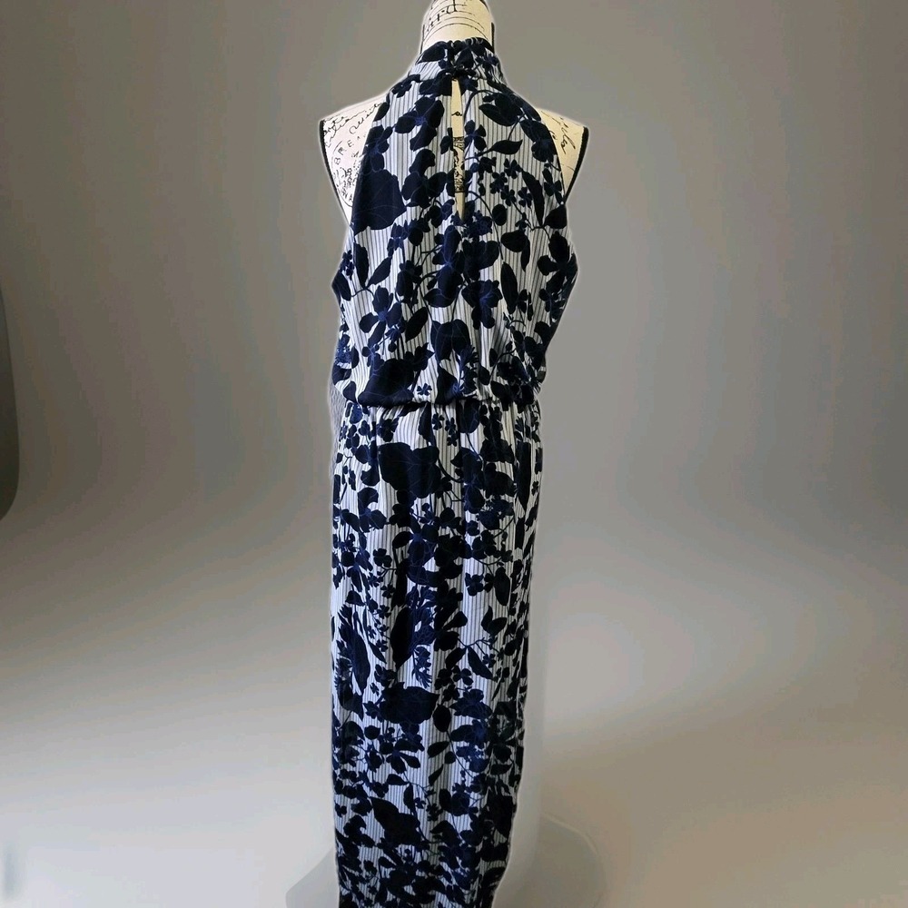 En Focus Studio Maxi Dress Women's Sz 14 Blue Gray Sleeveless Floral‎ Mock Neck - Picture 8 of 14